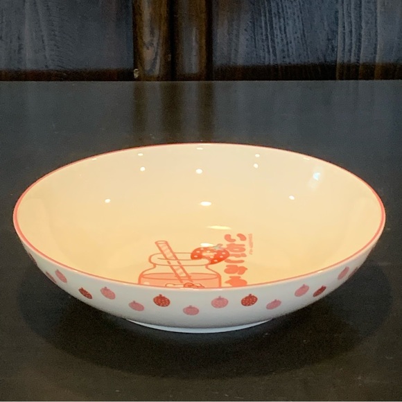 Hello Kitty Strawberry Milk 9” Ceramic Dinner Bowl with Japanese Letters - Picture 5 of 9